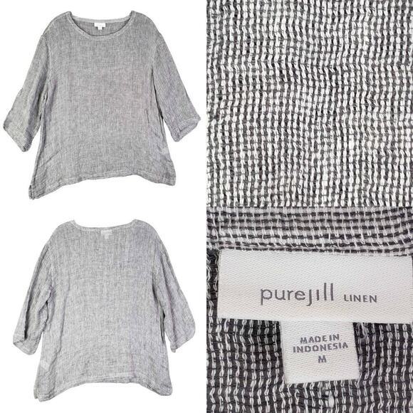 Pure Jill Shirt Womens Size Medium M Gray Long Sleeve Linen Textured - Picture 1 of 9